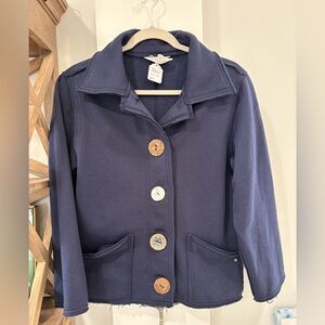 neon buddha Navy Button-Front Blazer Jacket with Wooden Buttons
